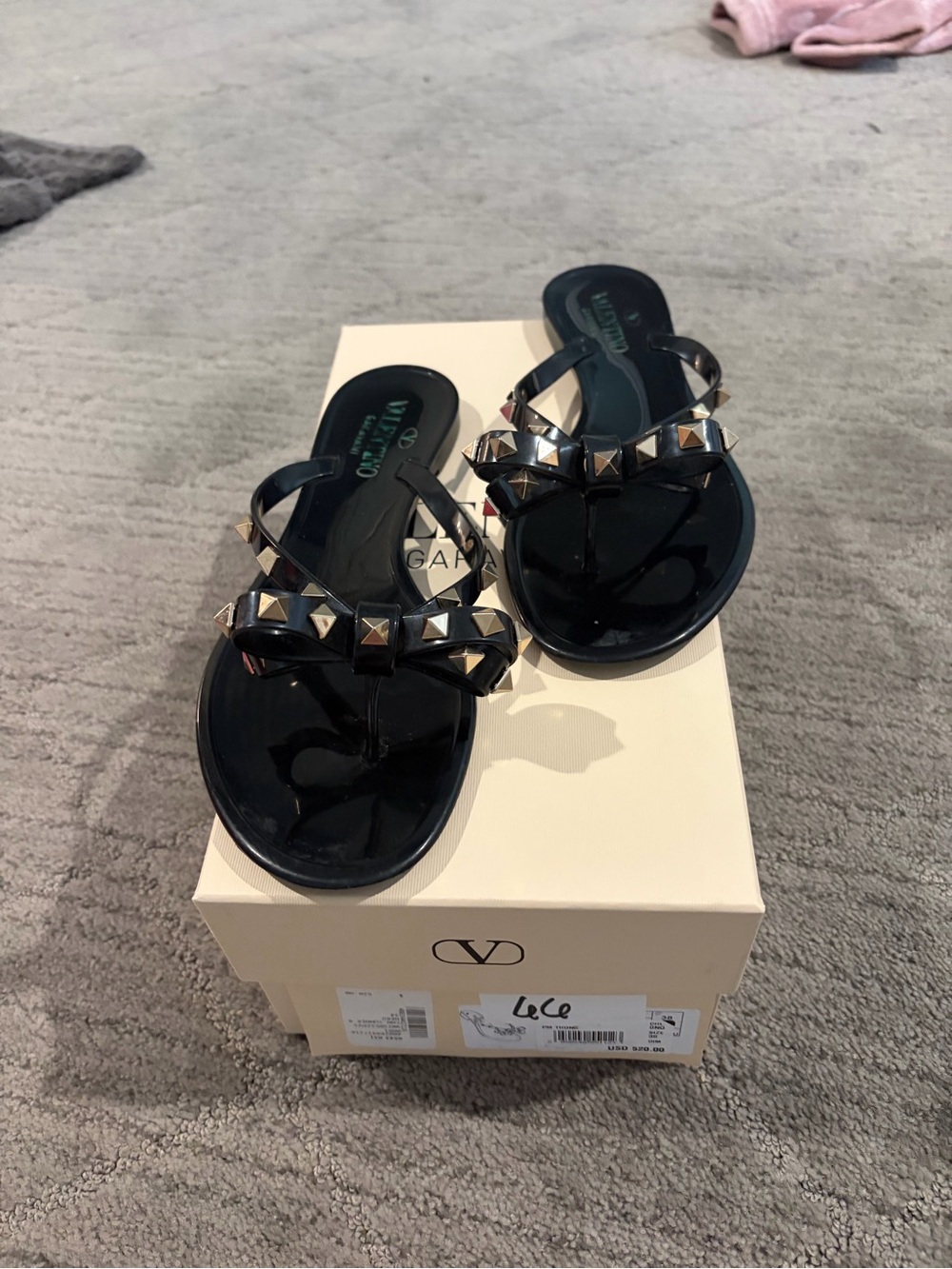 Valentino Black Jelly Rockstud Thong Sandals